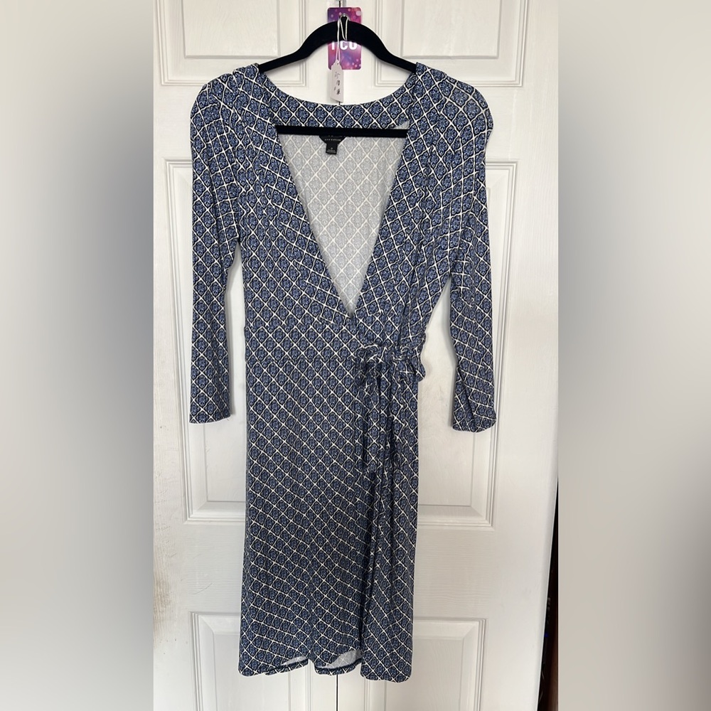 Ann Taylor Blue and White Wrap Dress